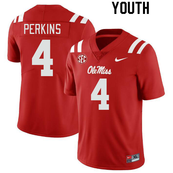 Youth #4 Suntarine Perkins Ole Miss Rebels College Football Jerseyes Stitched Sale-Red